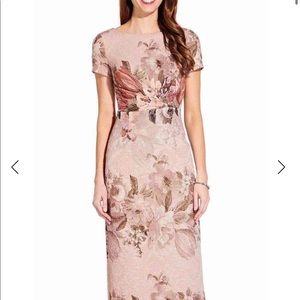 Adrianna Papell Floral Short Sleeve Bateau Column Gown US4